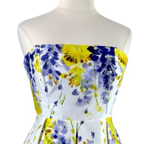 Muse Strapless Fit Flare Dress Pockets Yellow Purple Floral Women’s Plus Size 14 - Picture 6 of 14